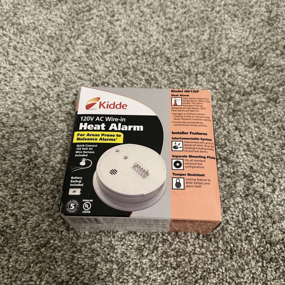 Kidde HD135F AC Wire-in Heat Alarm with 9V Battery Backup Interconnectable 120V